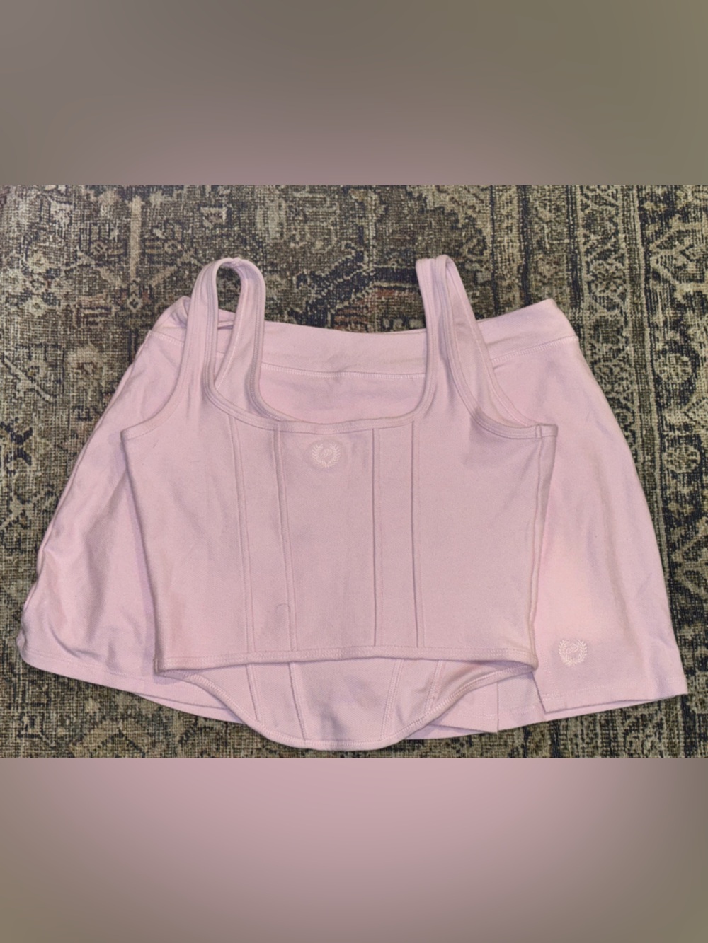 Pink Ribbed Bustier Tank and Skort Set - Picture 2 of 8